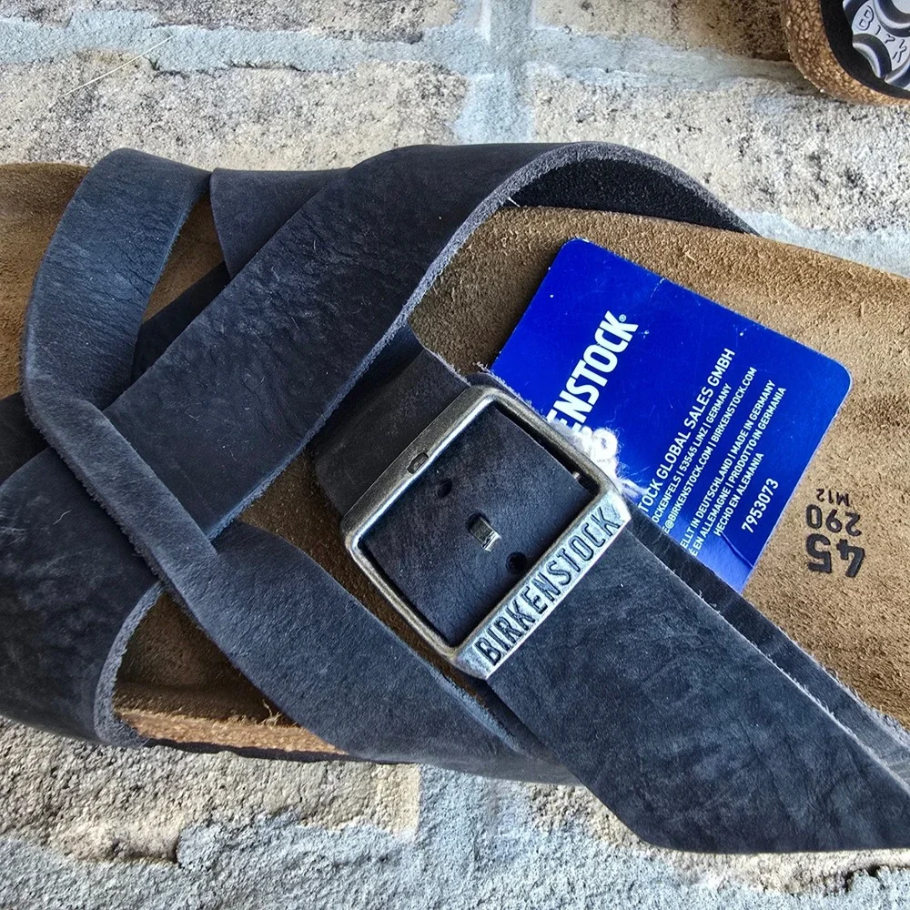 Birkenstock Lugano Black Oiled Leather Sandals Mens 12 45 New